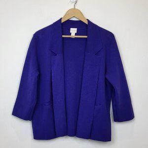 Chico's Royal Purple Open Front Cotton Knit Sweater, Size 2 Medium, EUC